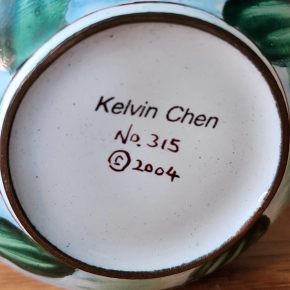 2004 Kelvin Chen Enameled Miniature Floral Blue Iris Teapot COA Artist Signed - Picture 5 of 11